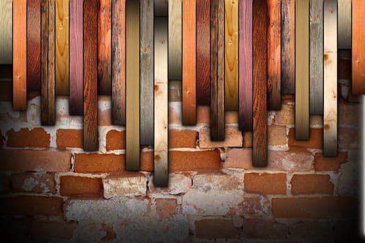 colorful wooden floor planks  installation on grungy surface