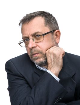Portrait of senior businessman in a black jacket. Isolated on white
