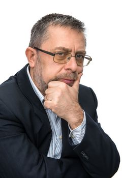 Portrait of senior businessman in a black jacket. Isolated on white
