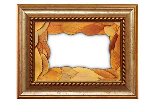 isolated old wooden painting  frame with leaves interior design