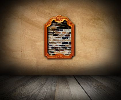 old frame revealing brick structure on vintage wall interior architectural background