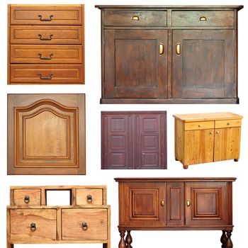 old beautiful wooden furniture isolated object collection