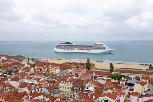 Lisbon houses and harbor in Portugal