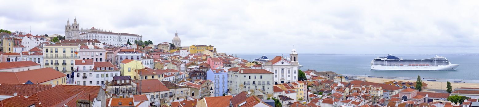 Panorama from Lisbon houses and harbor in Portugal