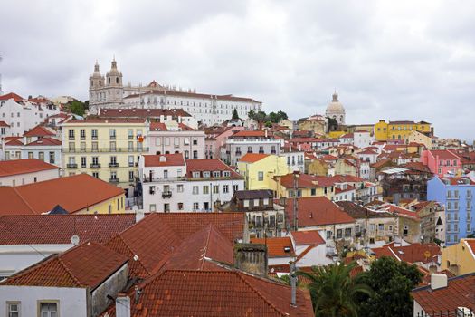 Lisbon houses and harbor in Portugal