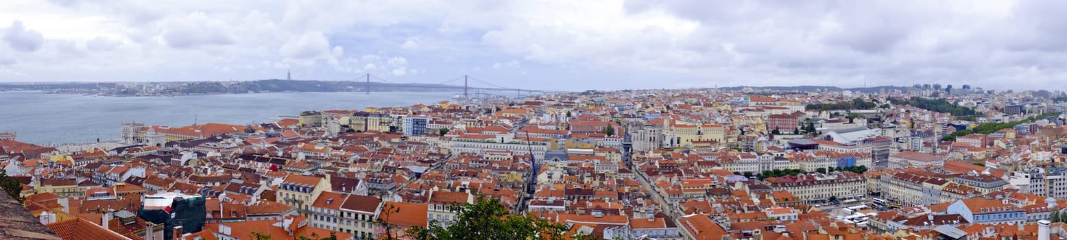 Panorama from Lisbon houses and harbor in Portugal