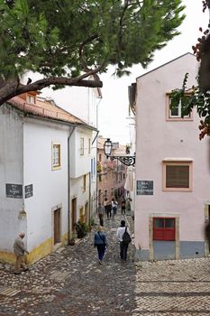 Old medieval street in Lisbon Portugal