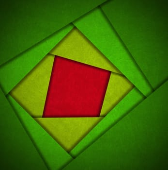 Red, yellow and green velvet background with geometric forms