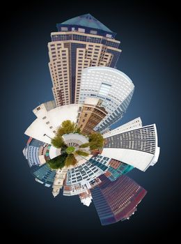 mini planet skyline of Des Moines Iowa