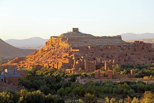 The fortified town of Ait ben Haddou near Ouarzazate Morocco on the edge of the sahara desert in Morocco. Famous for its use as a set in many films such as Lawrence of Arabia, Gladiator