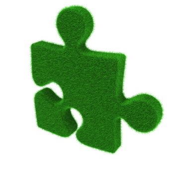 Green puzzle piece made of grass isolated on white background