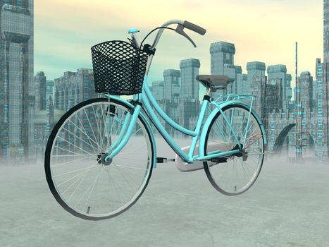 Beautiful green city bike in the street, urban background