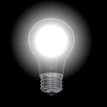 Glowing lightbulb illustration isolated on black background