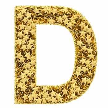 Letter D composed of golden stars isolated on white. High resolution 3D image