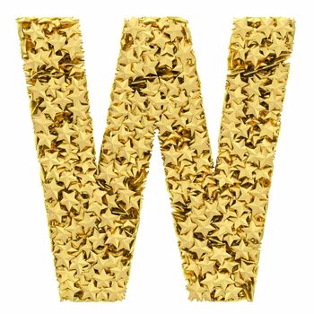 Letter W composed of golden stars isolated on white. High resolution 3D image