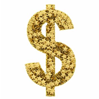 Dollar sign composed of golden stars isolated on white. High resolution 3D image