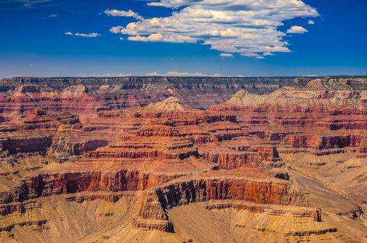 Grand Canyon national park scenic view with blue sky and white clouds