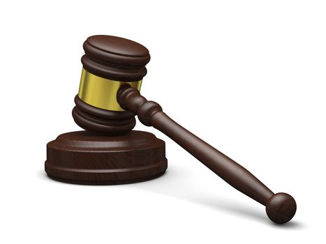 Wooden gavel isolated on white background, symbol of law and justice