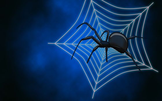 Spider web with big spider on dark blue background