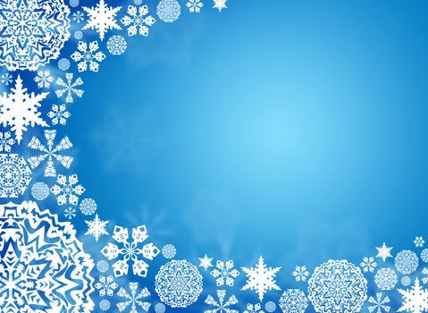 Christmas background. White snowflakes on a blue background