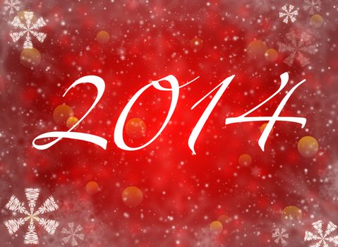 Christmas background. 2014 with reflections and snowflakes on a red background