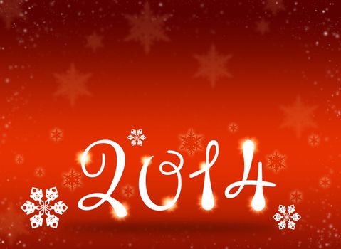 Christmas background. 2014 with reflections and snowflakes on a red background