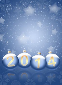 Christmas background. 2014 with reflections and snowflakes on a blue background