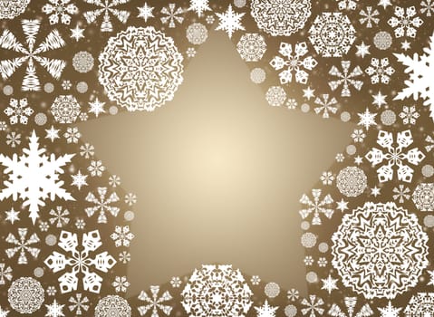 Christmas frame. White snowflakes on a beige background