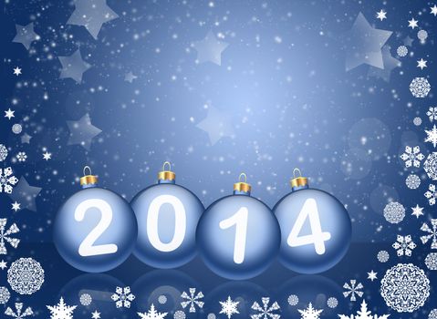 Christmas background. 2014 with reflections and snowflakes on a blue background