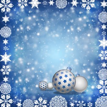 New Year's background. Christmas balls and snowflakes on a blue background