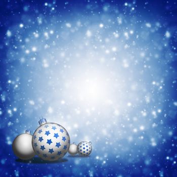 New Year's background. Christmas balls and snowflakes on a blue background