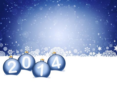 Christmas background. 2014 with reflections and snowflakes on a blue background