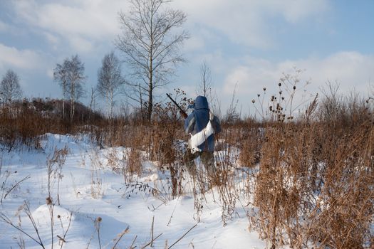 Winter hunting for hares on the first snow