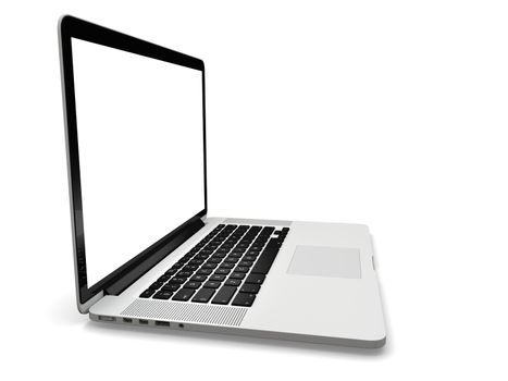 Laptop computer blank white screen isolated on white background