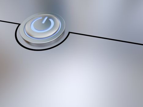 Metallic on-off button illustration with glowing blue light