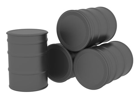 Black oil barrels. 3d render isolated on white background