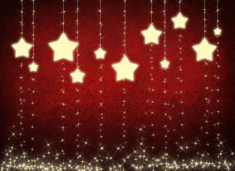 Christmas background. Stars and snow on a red background