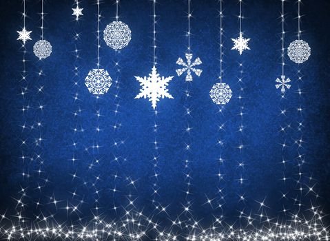 Christmas background. White snowflakes on a blue background