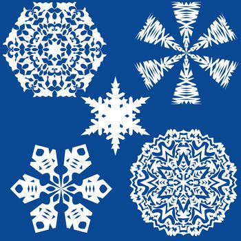 Christmas element. White snowflakes isolated on blue background