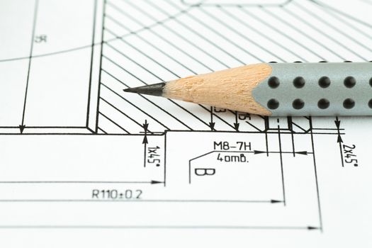 Closeup view of pencil on a graphic drawing