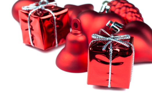 Closeup view of vibrant red christmas decorations