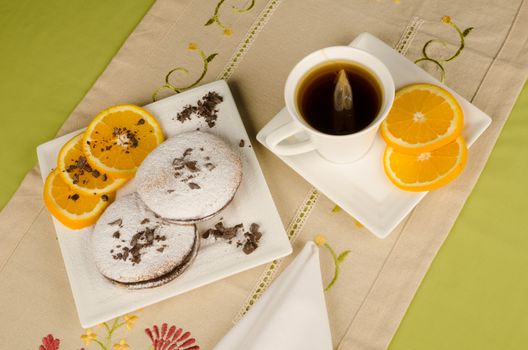 Tea time with  freshly made chocolate biscuits