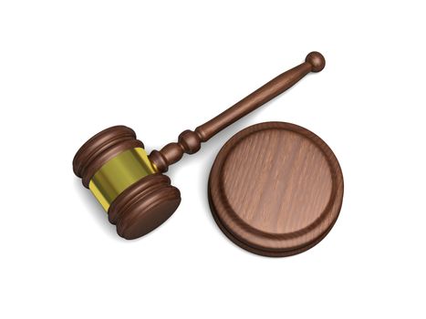 Wooden gavel isolated on white background, symbol of law and justice