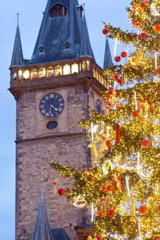 czech republic, prague - christmas tree at the old town square