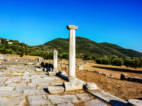 Pillar ruins at Ancient Messini, Messinia, Peloponnese, Greece