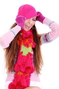 portrait of a beautiful happy woman in a knitted jacket