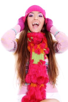 portrait of a beautiful happy woman in a knitted jacket