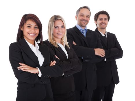 Diverse group of business people confidently standing  together on white background