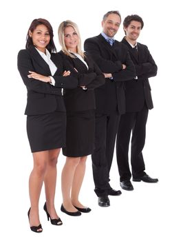 Diverse group of business people confidently standing  together on white background