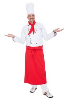 Portrait of a handsome cook. Isolated on white